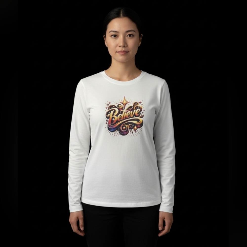 No Boundaries White Believe Graphic Long Sleeve Tee